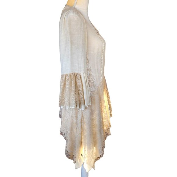 altar'd state Lace Asymmetrical Cream Beige Blouse Layering Cottagecore - Picture 5 of 14